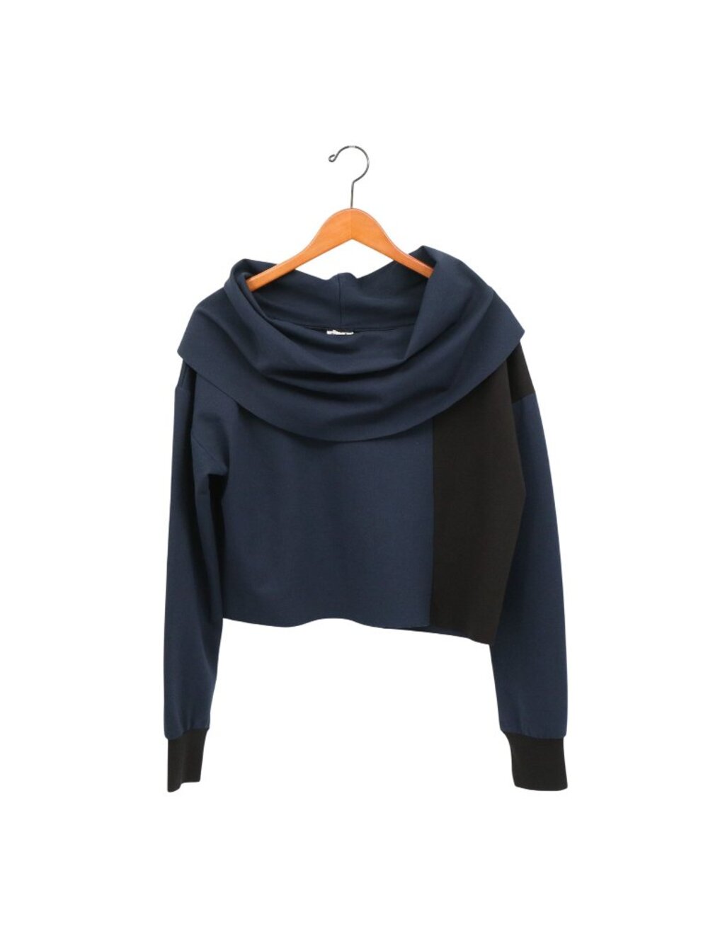 Planet Lauren G Color Block Navy Black Cowl Neck Sweatshirt Top 1 6/8